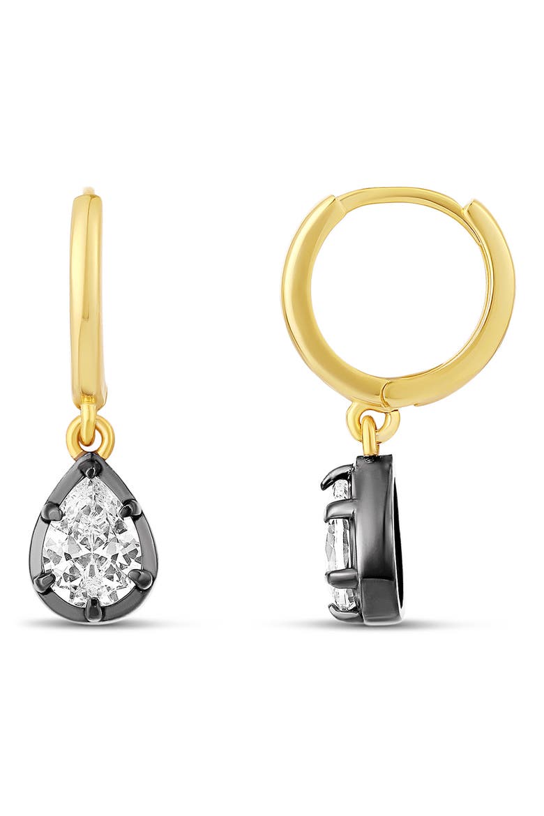 Prong Set Pear Drop Hoop Earrings, Main, color, GOLD/ BLACK