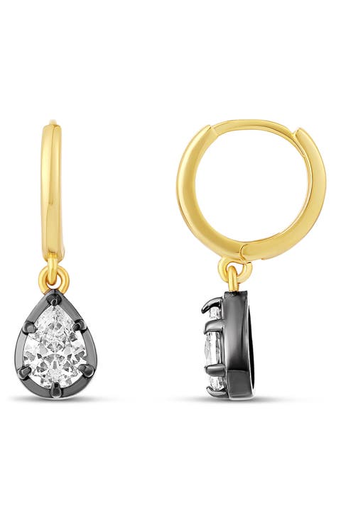 Prong Set Pear Drop Hoop Earrings