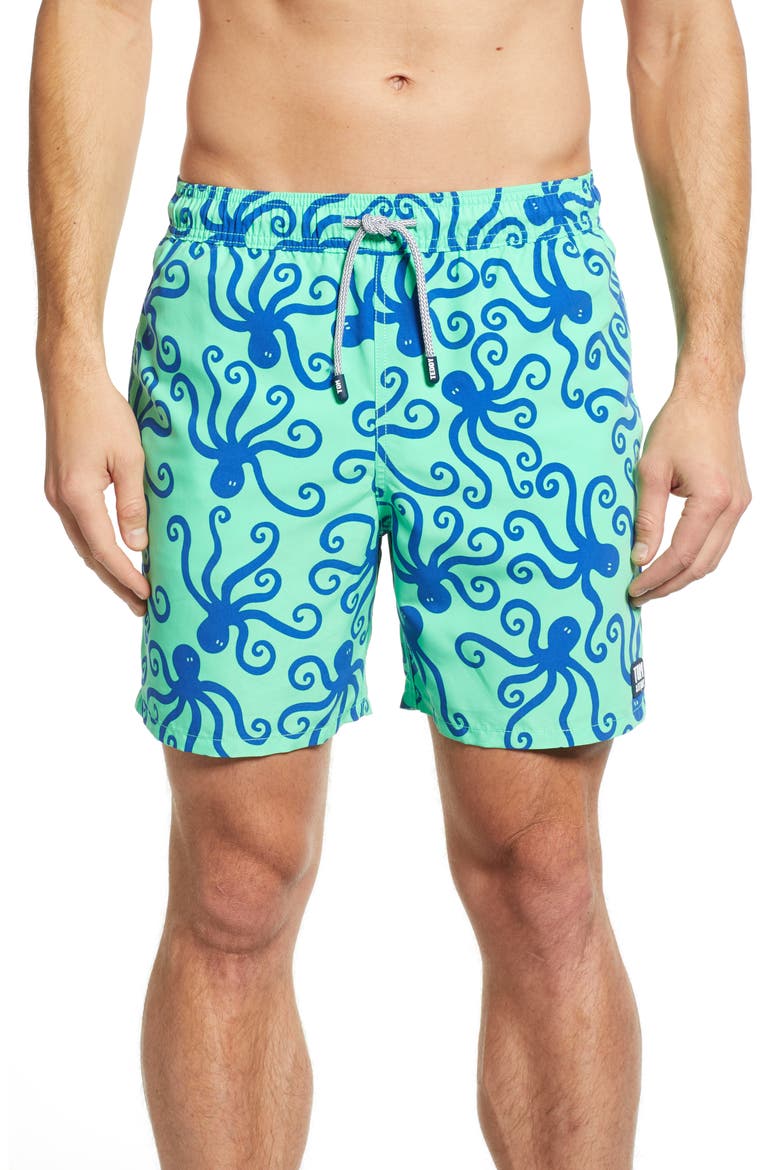 'Octopus Pattern' Swim Trunks, Main, color, GREEN/ BLUE