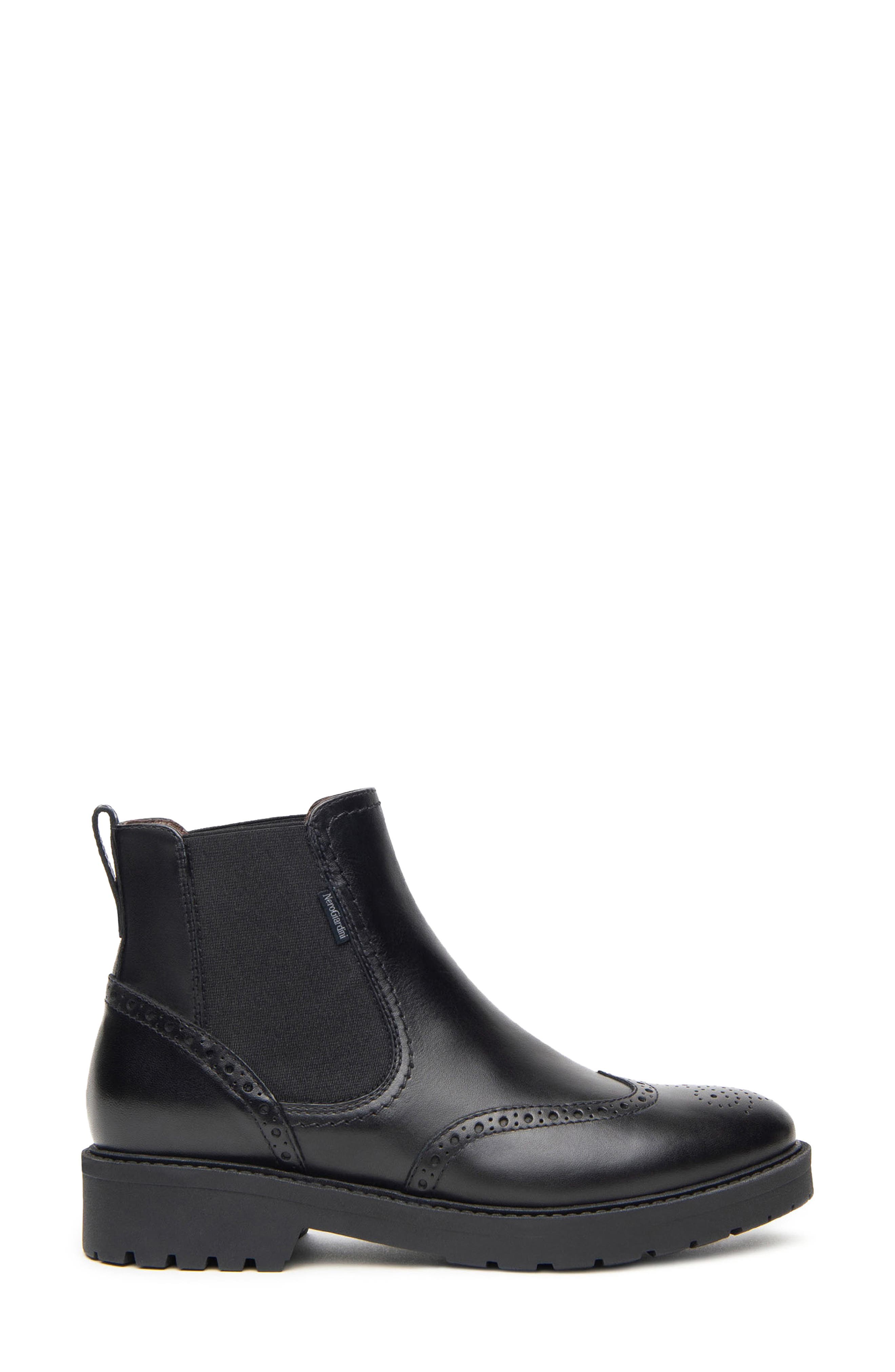 NeroGiardini Wingtip Chelsea Boot, Alternate, color, Black