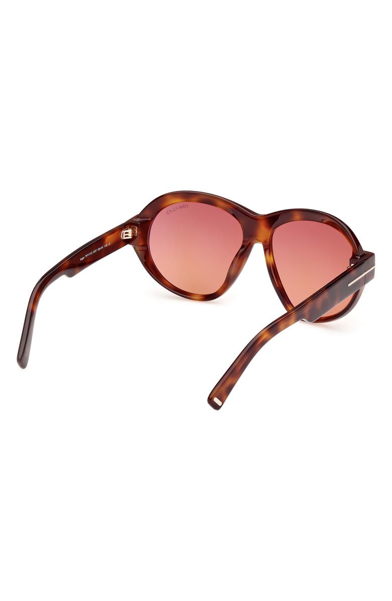 TOM FORD Inger 59mm Round Sunglasses, Alternate, color, Havana / T Logo / Burgundy