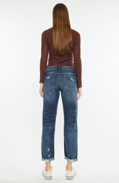 Kancan Devika Mid Rise Boyfriend Jeans In Blue
