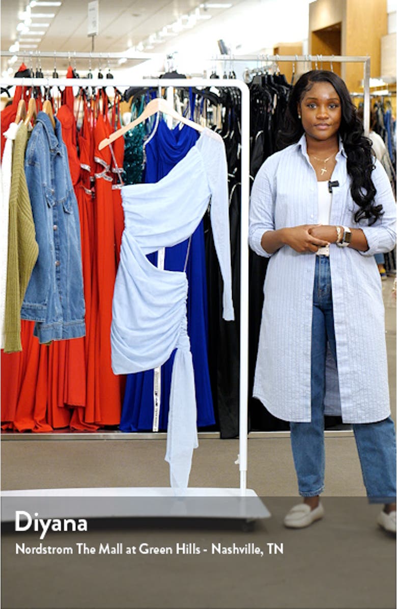 Ruched Side Drape One-Shoulder Minidress, sales video thumbnail