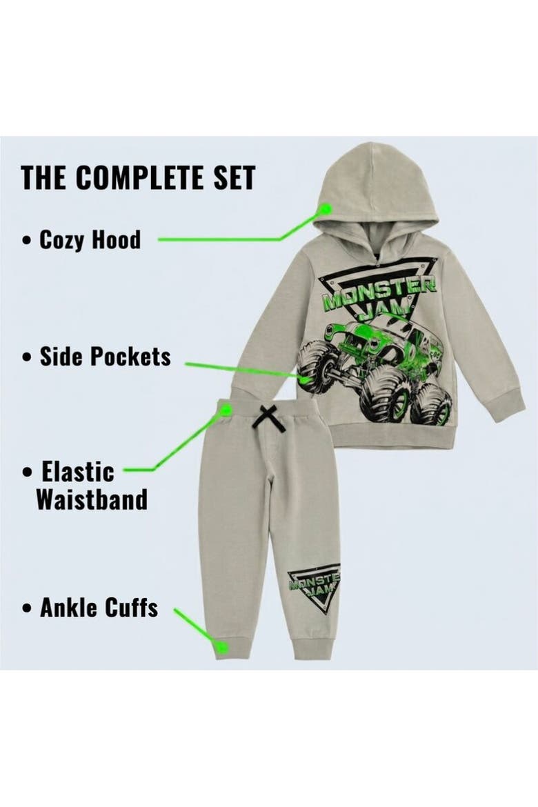 Fleece 2-Piece Hoodie and Pants Set, Alternate, color, Grey Grave Digger