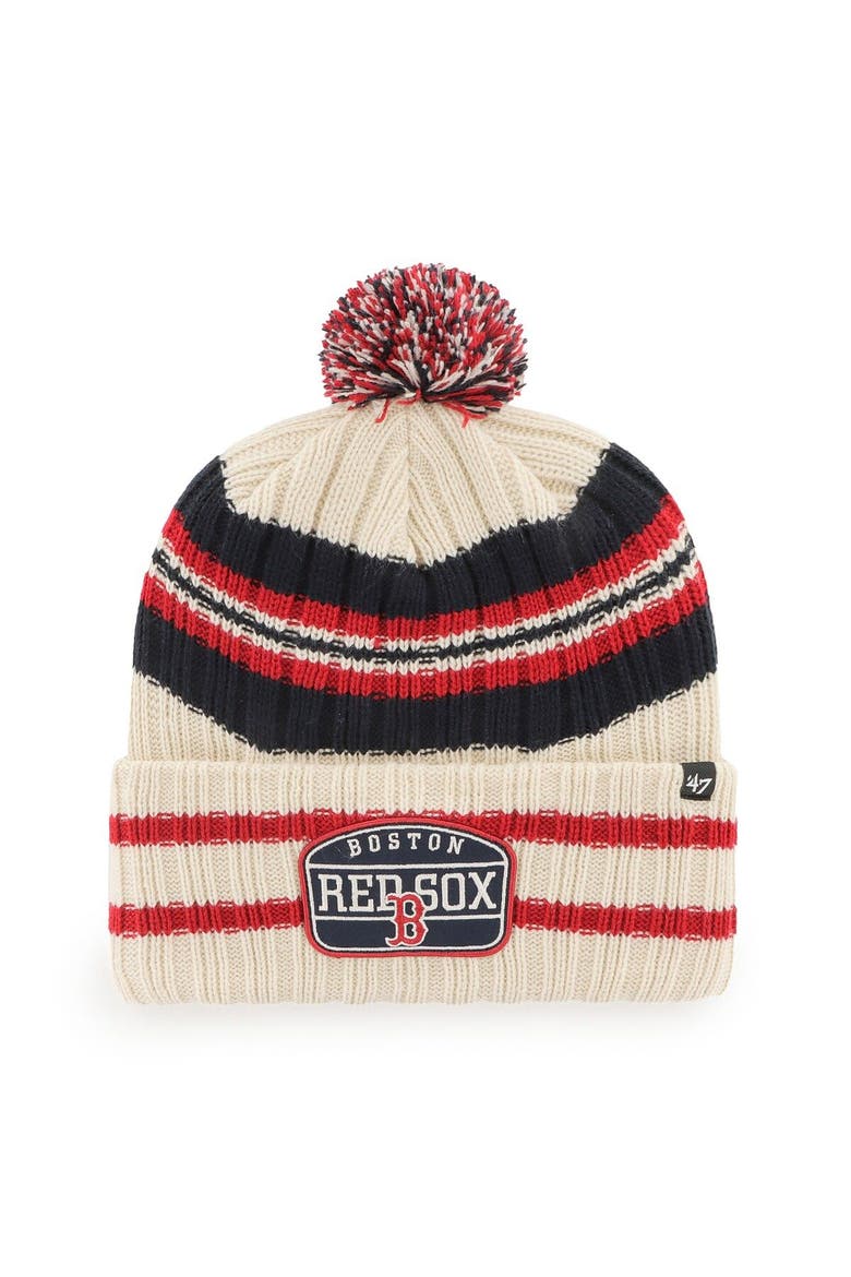 Men's '47 Natural Boston Red Sox Home Patch Cuffed Knit Hat with Pom, Main, color, Natural