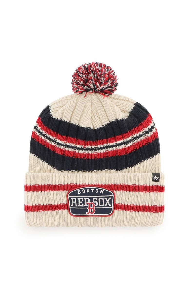 '47 Men's '47 Natural Boston Red Sox Home Patch Cuffed Knit Hat with Pom, Main, color, 