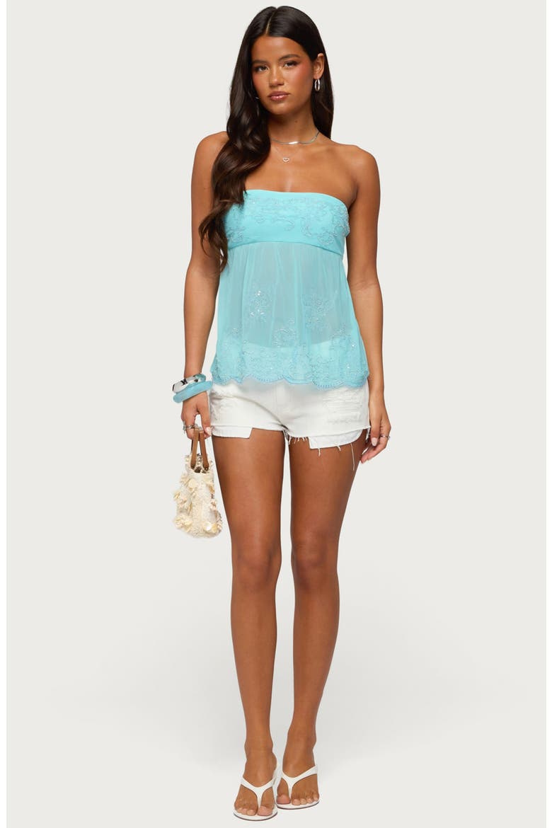 Corra Rhinestone Lace Strapless Top, Alternate, color, AQUA