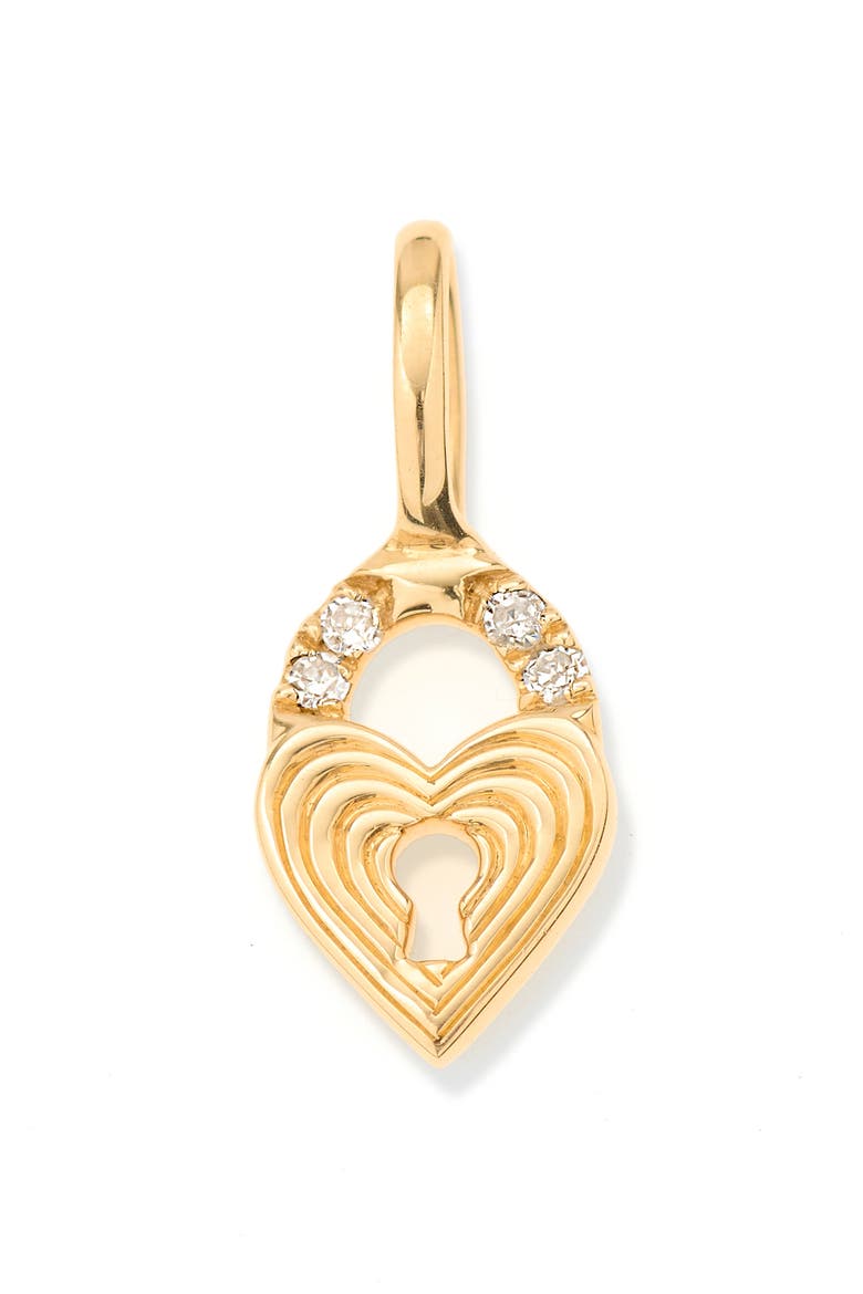 Diamond Heart Lock Pendant Mini Charm, Main, color, 9K YELLOW GOLD