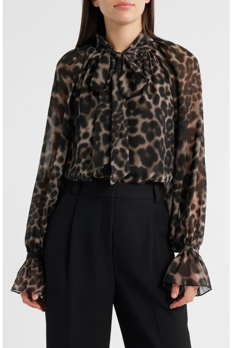 Davi Print Tie Neck Top, Main, color, SABLE MULTI
