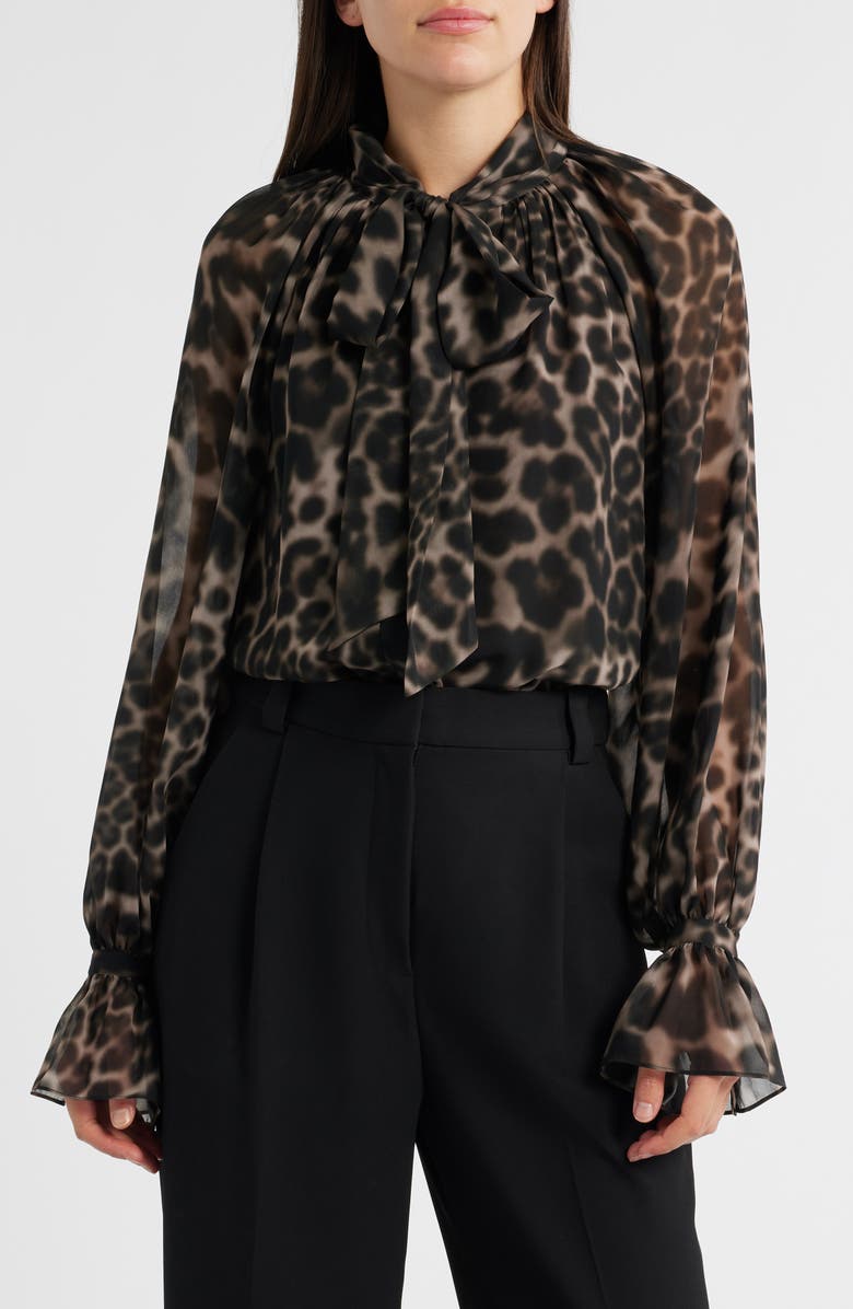 KOBI HALPERIN Davi Print Tie Neck Top, Main, color, Sable Multi