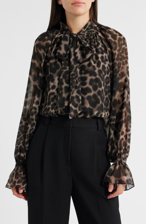 Davi Print Tie Neck Top