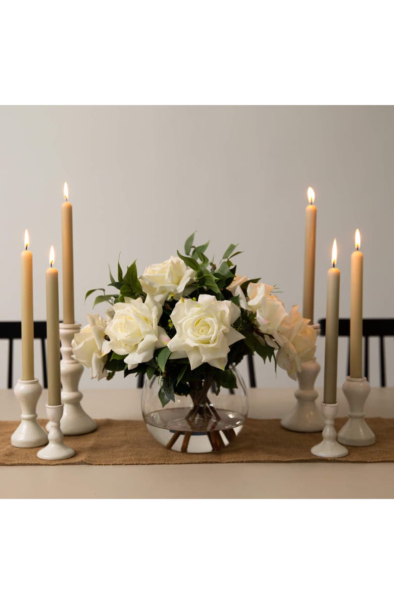 NEARLY NATURAL Wedding Collection 16-in Artificial Roses and Mixed Greens Arrangement in Glass Vase, Alternate, color, Green/White