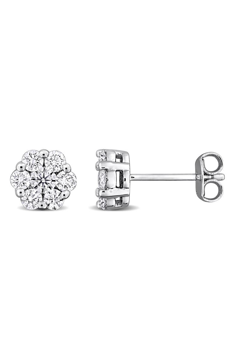 Created Forever Sterling Silver Lab Grown Diamond Halo Stud Earrings, Main, color, Silver