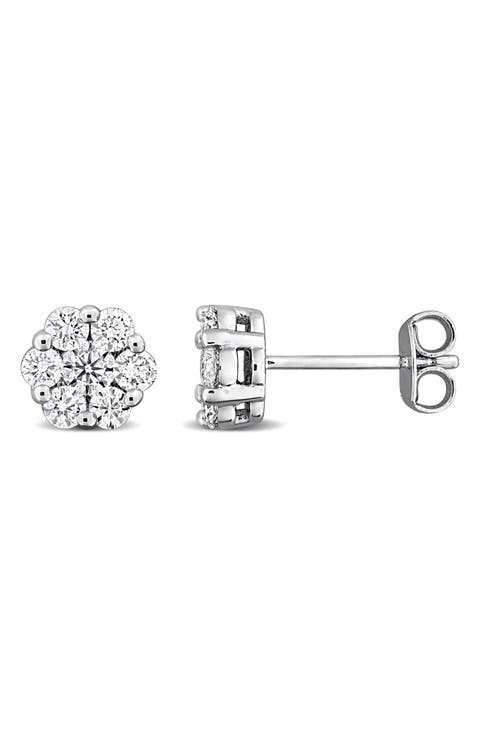 Sterling Silver Lab Grown Diamond Halo Stud Earrings