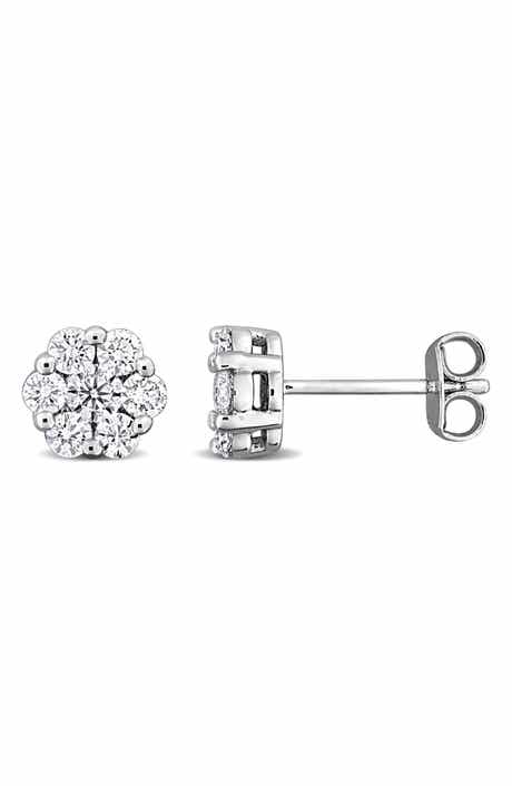 Created Forever Sterling Silver Lab Grown Diamond Halo Stud Earrings