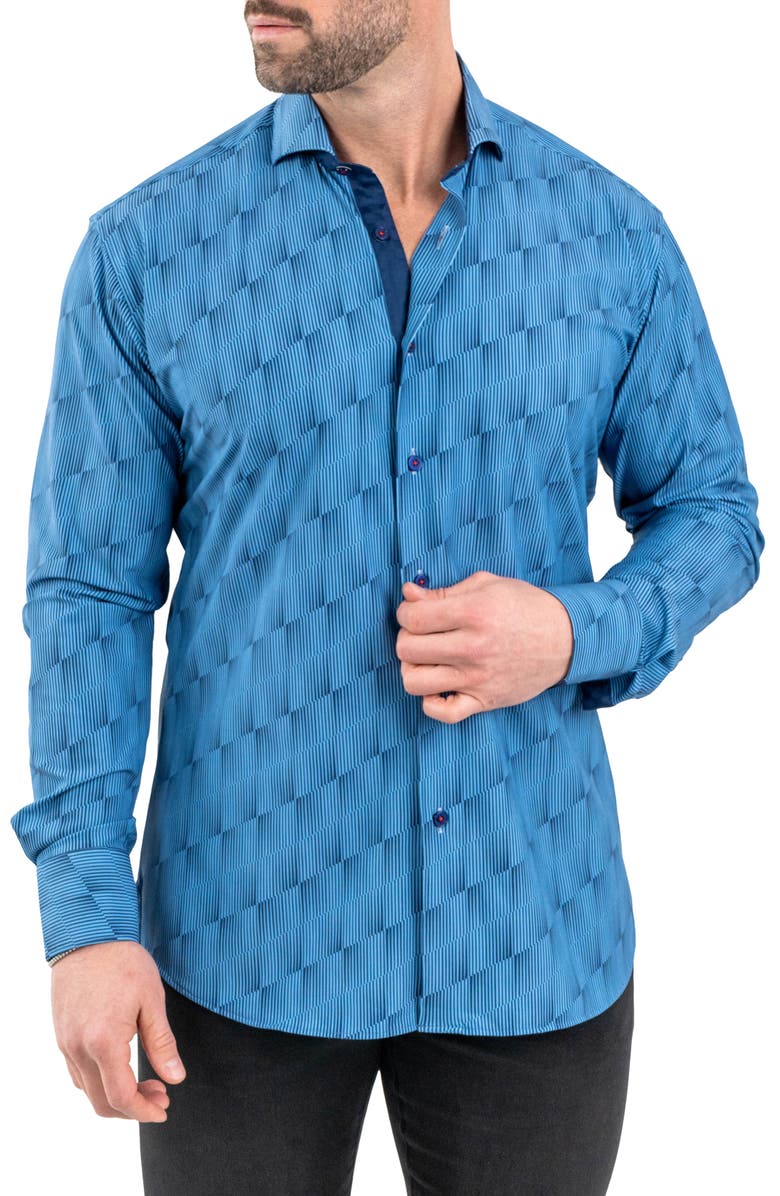 Maceoo Einstein Stretch Optical Button-Up Shirt, Alternate, color, Blue