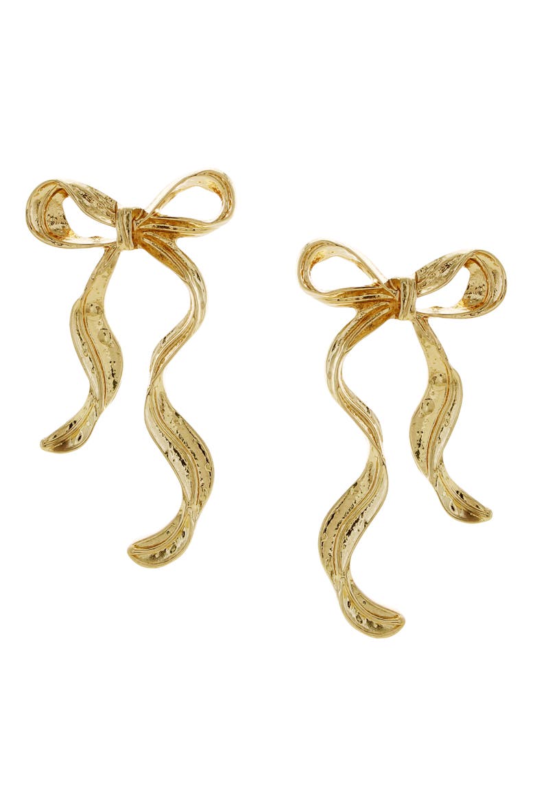 Wavy Bow Earrings, Main, color, GOLD