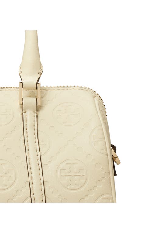 Tory Burch Mini T Monogram Leather Barrel Bag In Light Cream