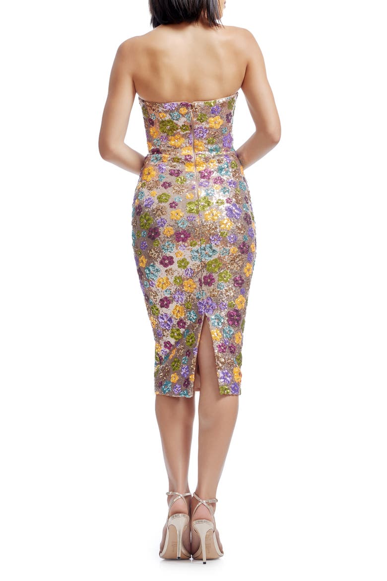 Viviana Sequin Floral Strapless Cocktail Dress, Alternate, color, GOLD MULTI