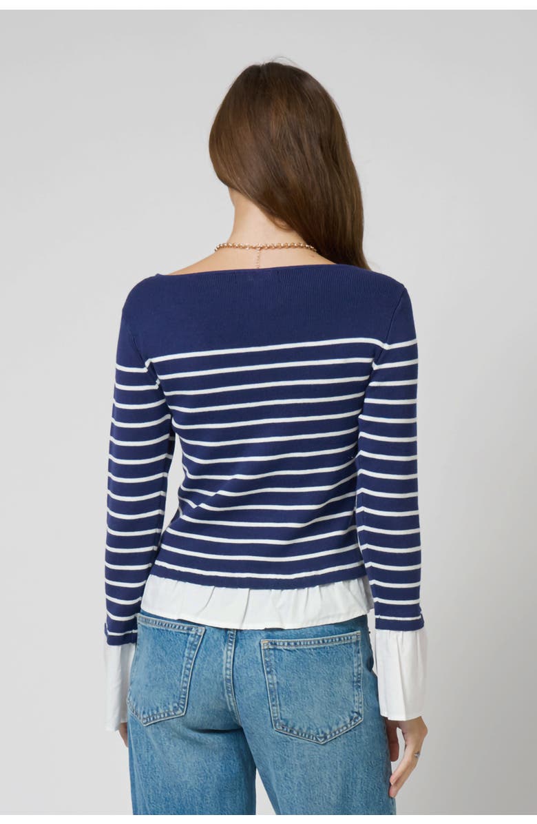 Central Park West Kendall Nautical Stripe Boatneck Twofer, Alternate, color, Navy Stripe