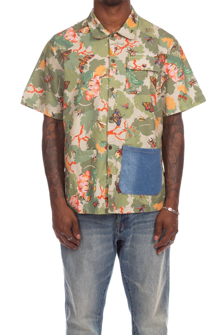 BB Foliage Short Sleeve Cotton Ripstop Button-Up Shirt, Main, color, PALE MARIGOLD