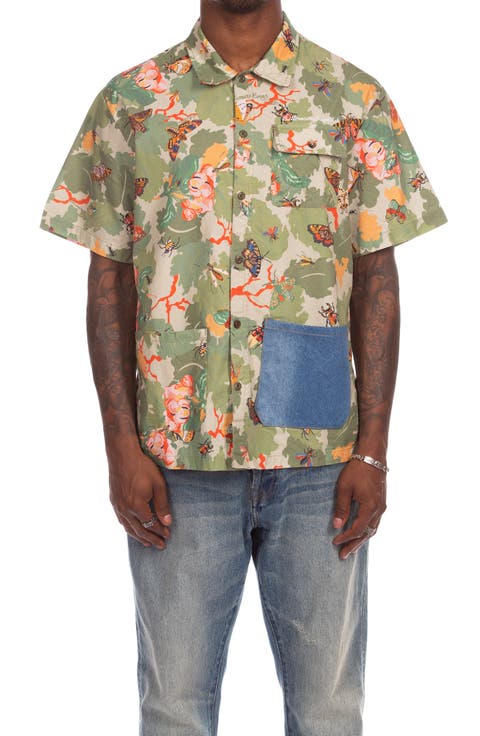 BB Foliage Short Sleeve Cotton Ripstop Button-Up Shirt