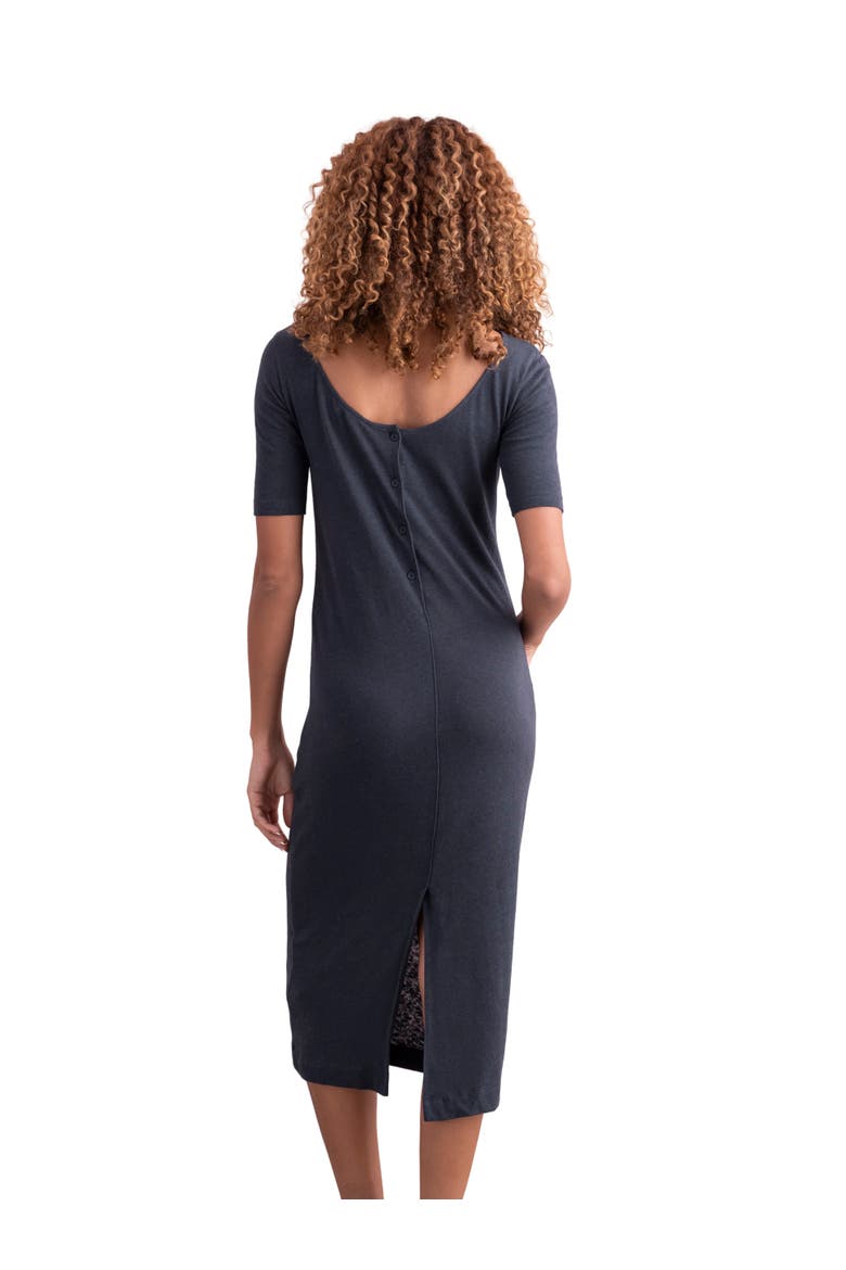 Linen Cotton Blend Button Back Dress, Alternate, color, Navy