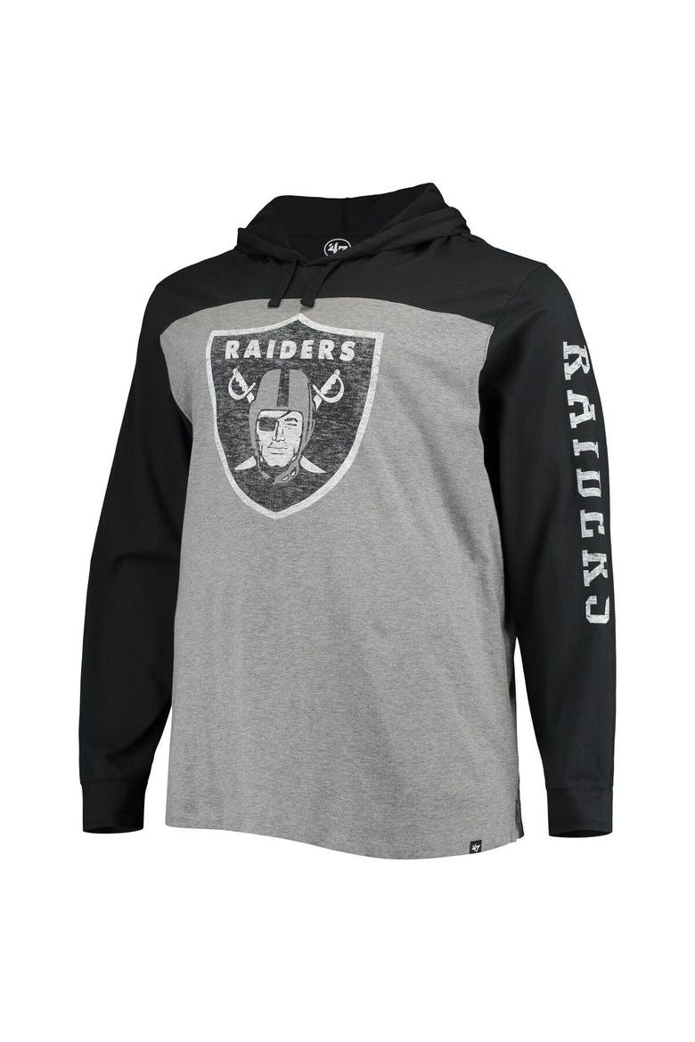 Men's '47 Heathered Gray/Black Las Vegas Raiders Franklin Wooster Long Sleeve Hoodie T-Shirt, Alternate, color, Heather Gray