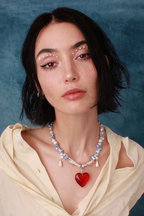 Velvet Luna Pearl Necklace With Heart Charm In Multi