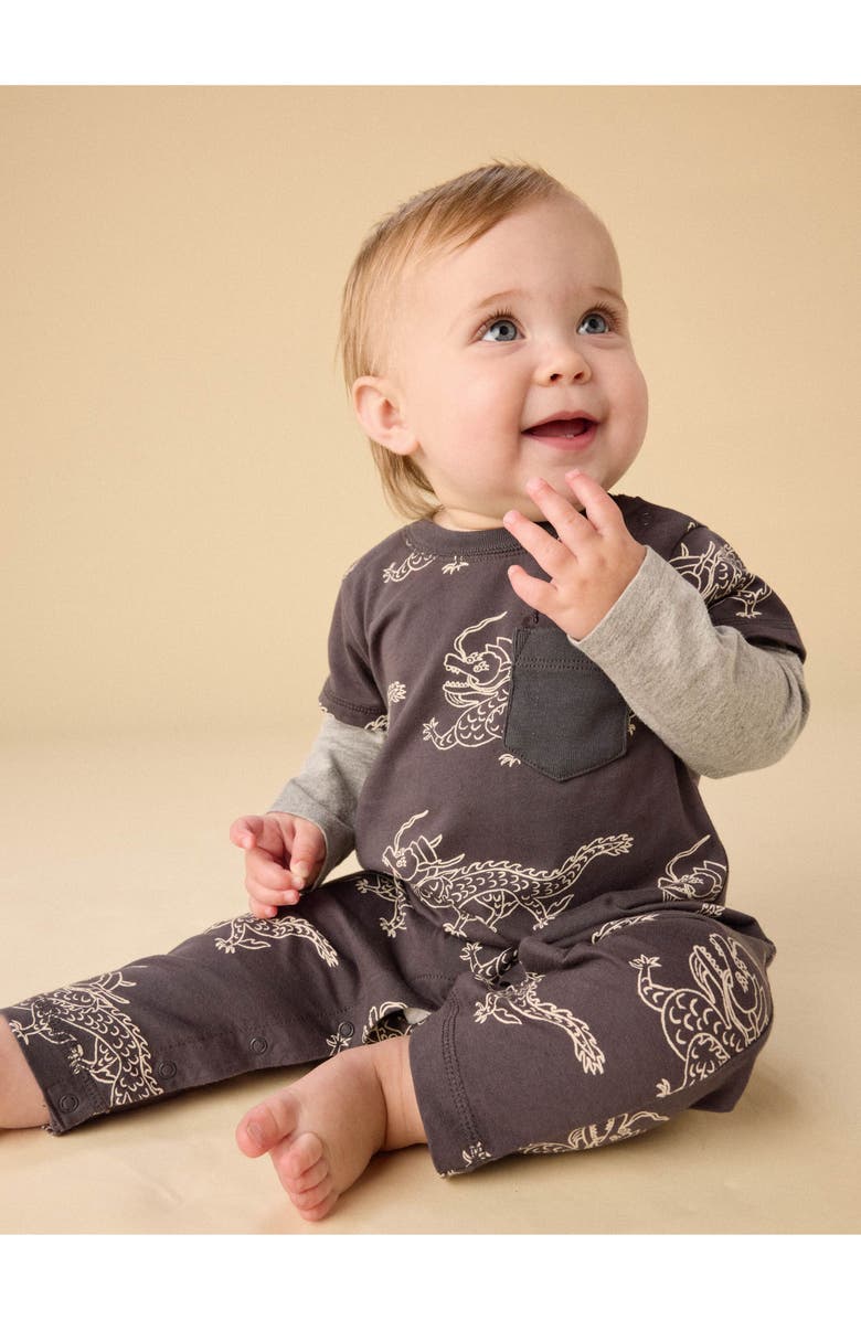 Tea Collection Layered Button-Up Baby Romper, Alternate, color, Korean Pottery Dragon