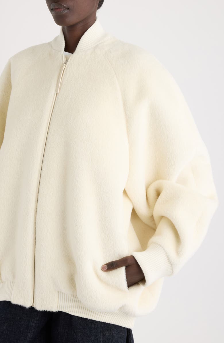 Jacquemus Le Blouson Pilu Alpaca & Virgin Wool Blend Bomber Jacket, Alternate, color, Off-White