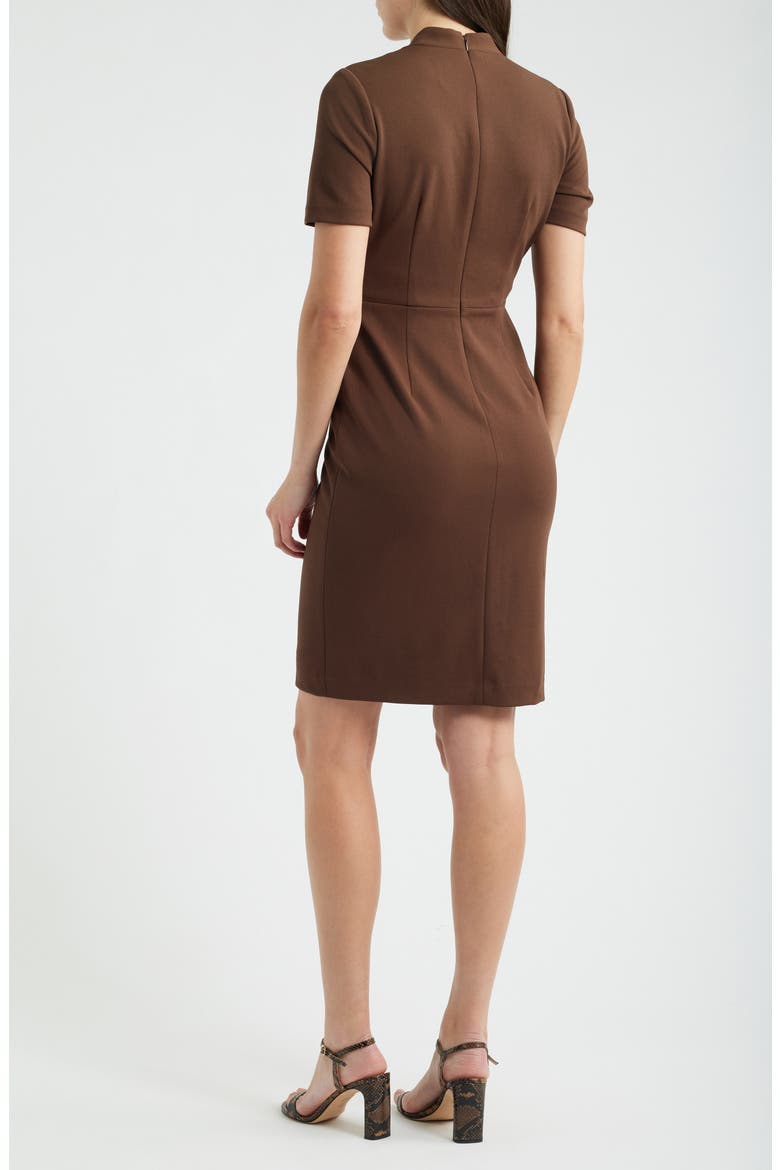 Pleated Scuba Crepe Dress, Alternate, color, MOLASSES