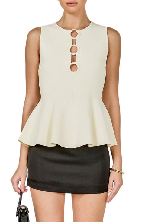 Ring Detail Sleeveless Peplum Knit Top