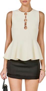 Endless Rose Ring Detail Sleeveless Peplum Knit Top