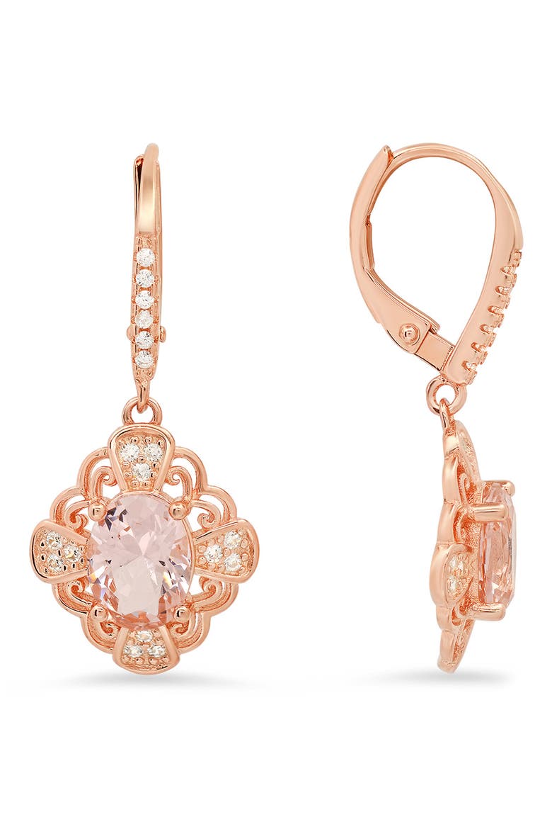 Sterling Silver Filigree CZ Drop Earrings, Main, color, ROSE GOLD