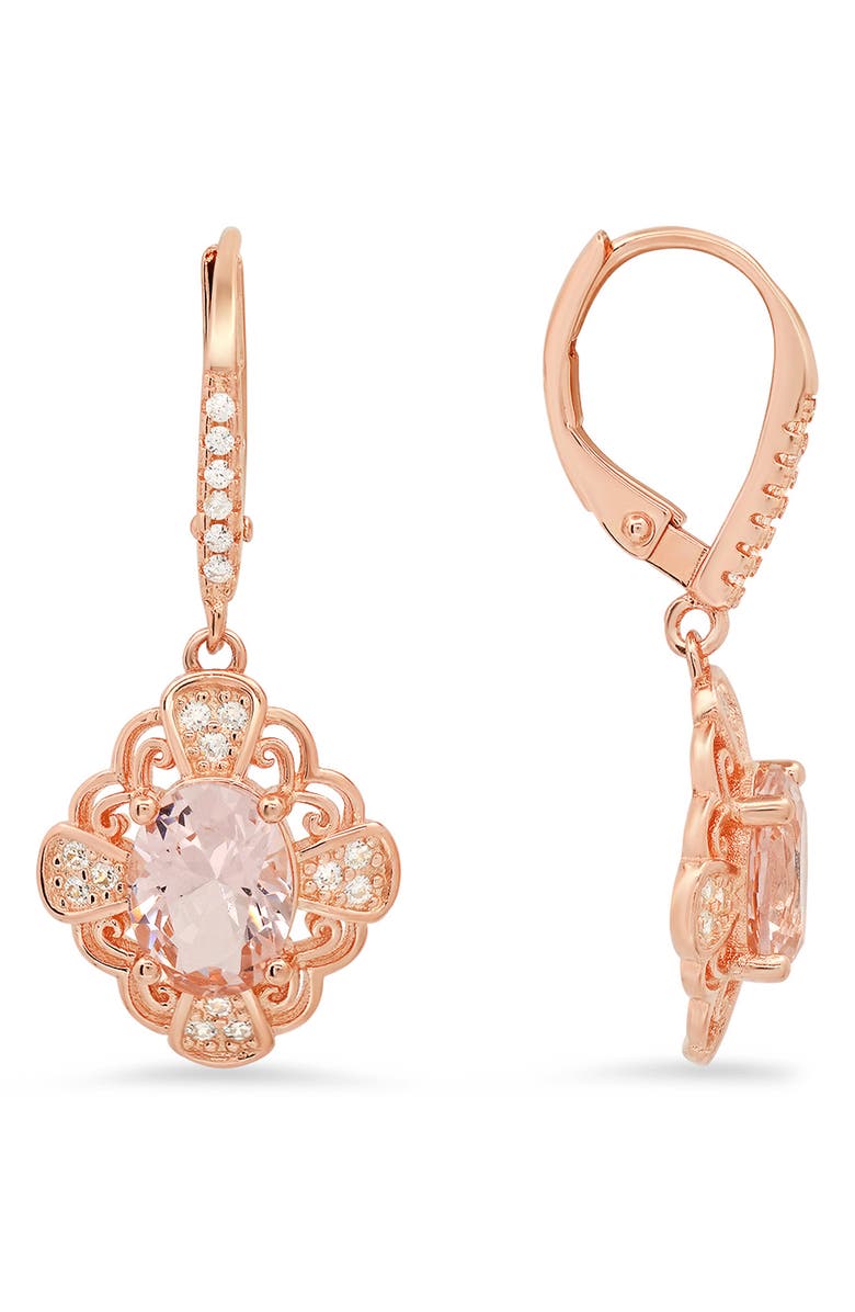 Queen Jewels Sterling Silver Filigree CZ Drop Earrings, Main, color, Rose Gold