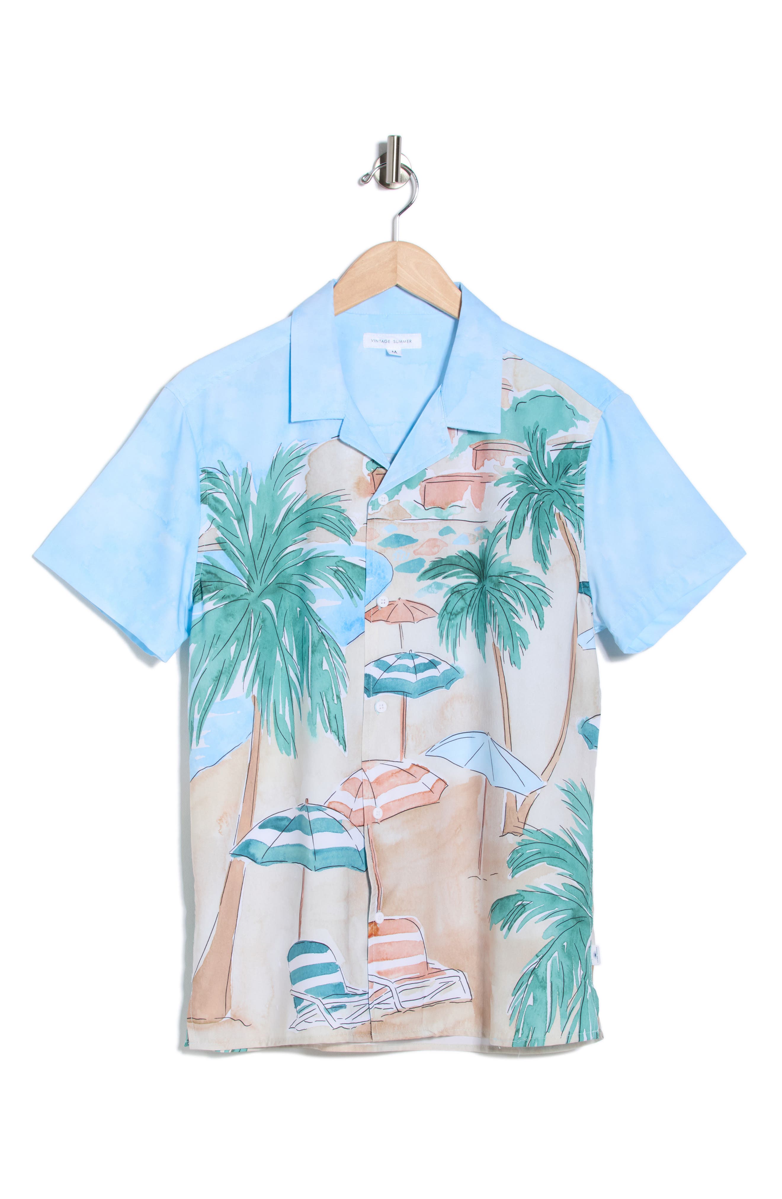 Vintage Summer Beach Scene Camp Shirt