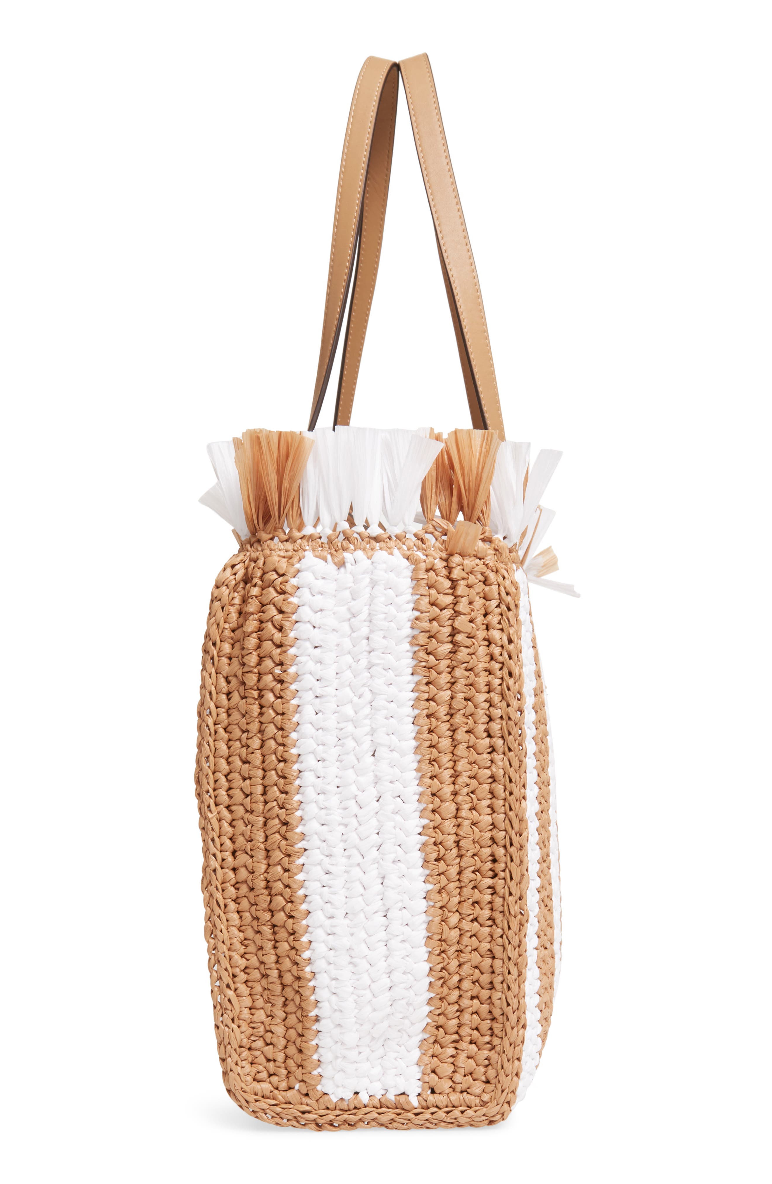 large sam stripe straw tote, Alternate, color, OPTIC WHITE MULTI