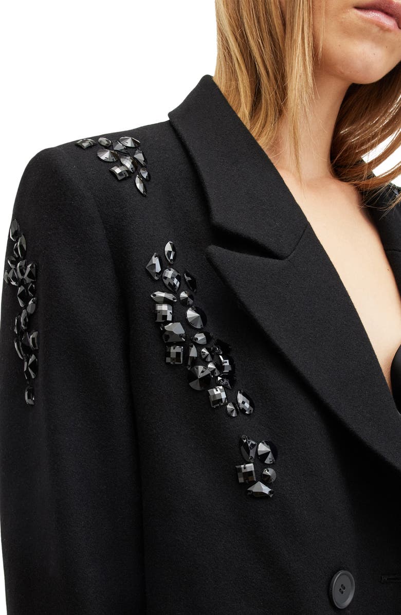AllSaints Ellen Embellished Wool Blend Coat, Alternate, color,