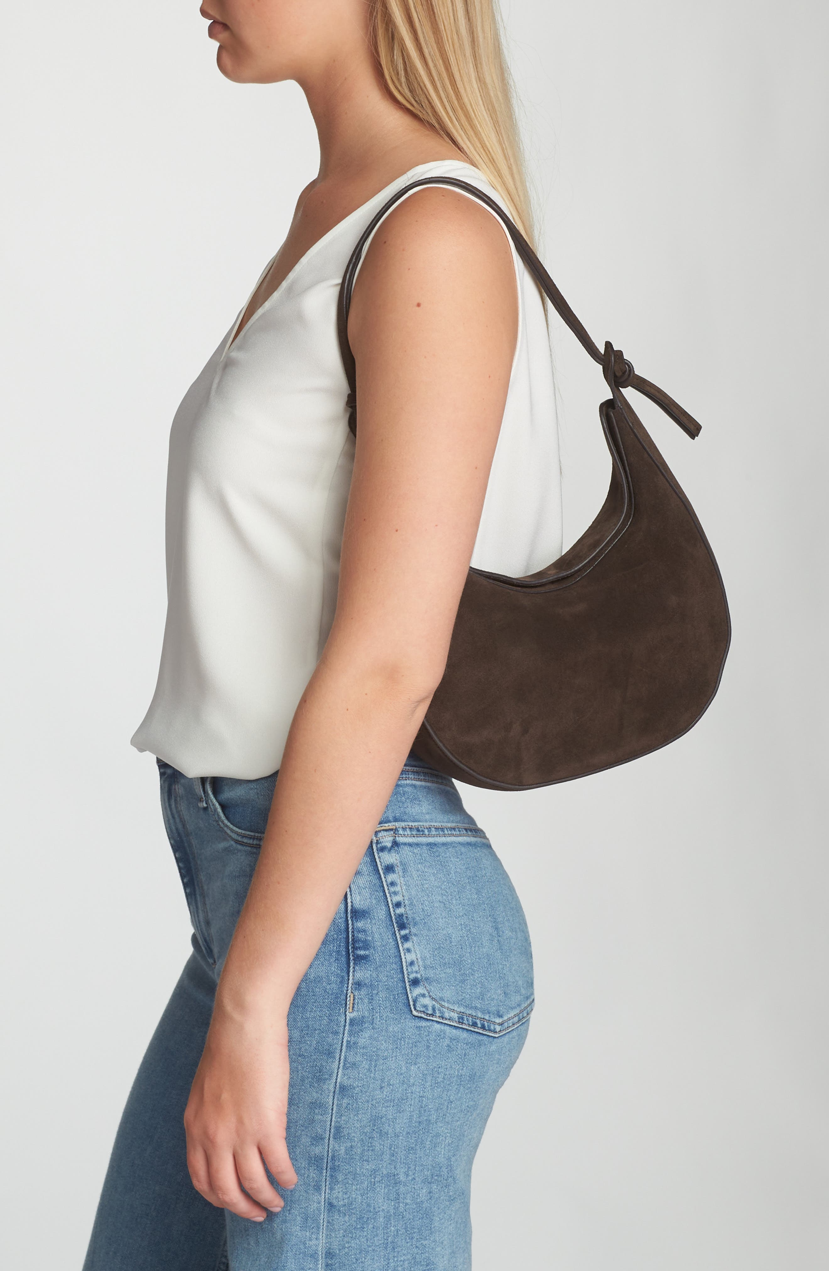 Reformation Medium Rosetta Shoulder Bag, Alternate, color, Boss Suede