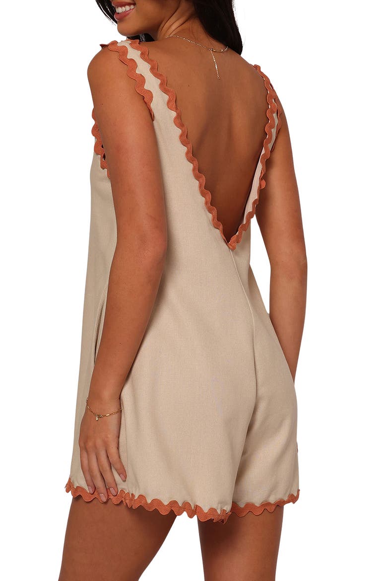 Aoife Rickrack Trim Sleeveless Romper, Alternate, color, WHITE TAN