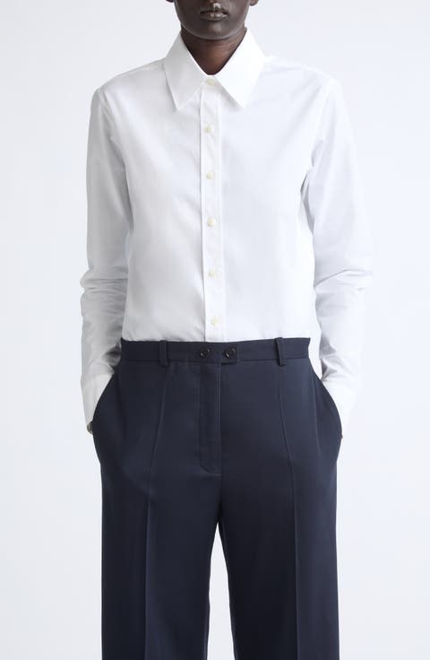 Fitted Classic Collar Cotton Poplin Button-Up Shirt