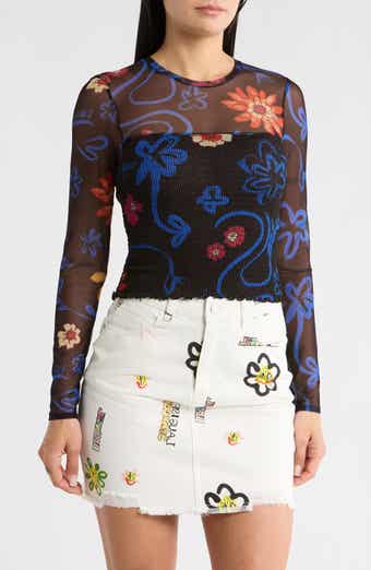 Desigual Floral Long Sleeve Knit T-Shirt