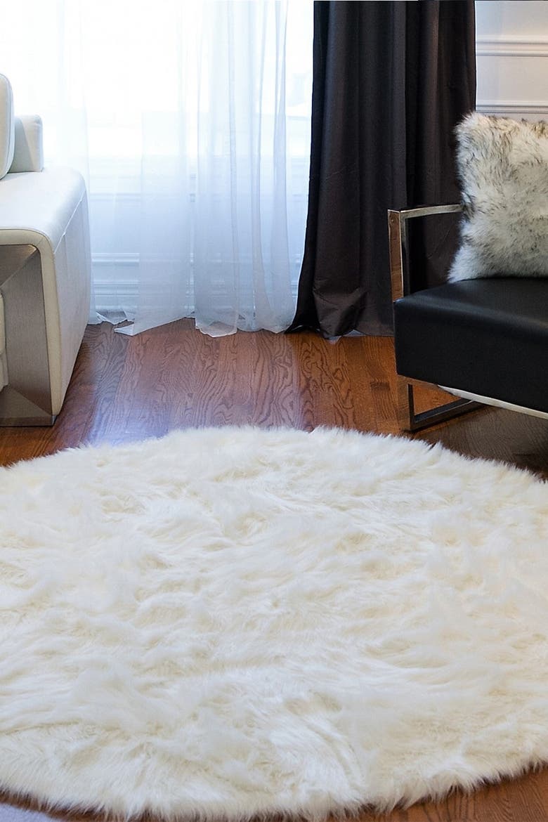 Arlington Circular 6 Faux Fur Rug - Off White, Alternate, color, OFF WHITE