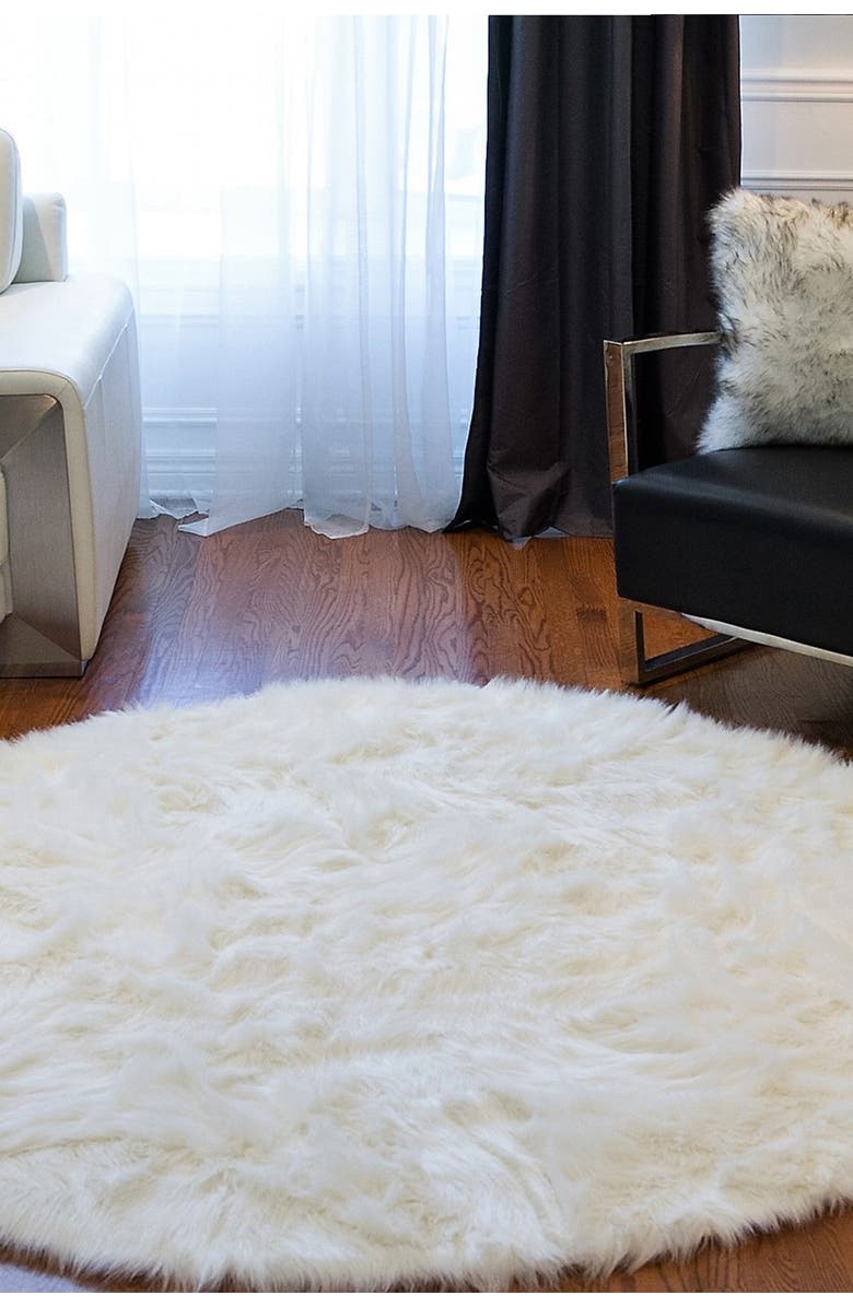 LUXE Arlington Circular 6 Faux Fur Rug - Off White, Alternate, color, 