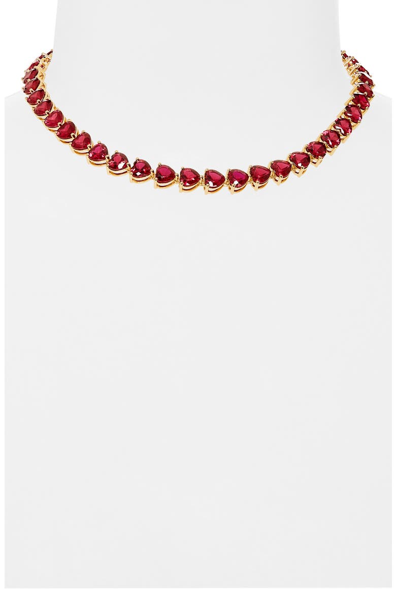 Small Cubic Zirconia Heart Tennis Necklace, Alternate, color, RED