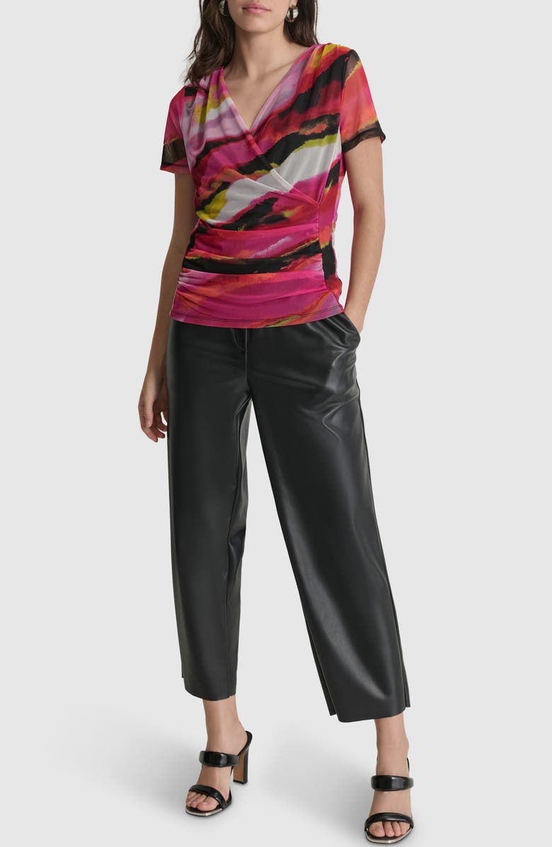 DKNY Abstract Print Surplice Mesh Top, Alternate, color, 