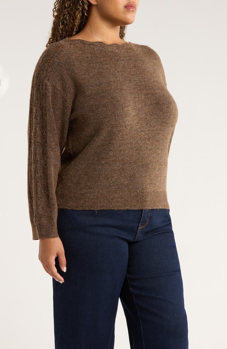 Wit & Wisdom Open Stitch Boat Neck Sweater, Alternate, color, Heather Mocha