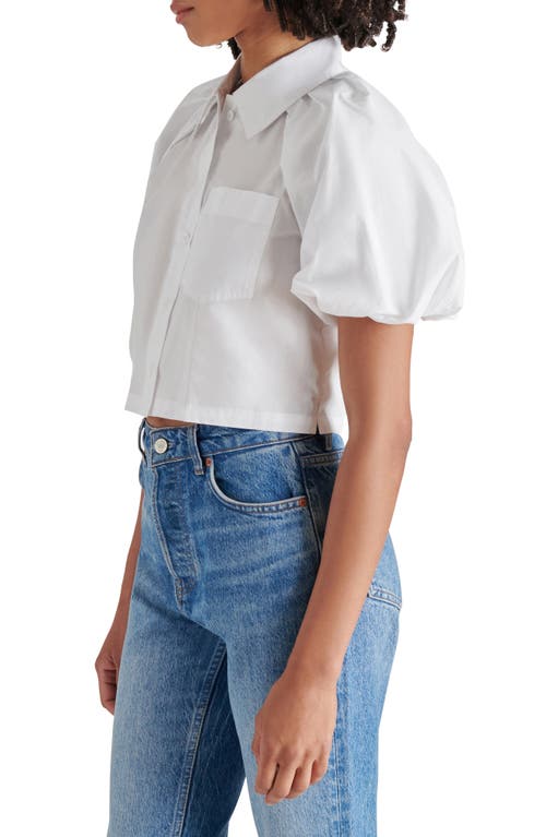 Steve Madden Reece Puff Sleeve Crop Poplin Shirt In White