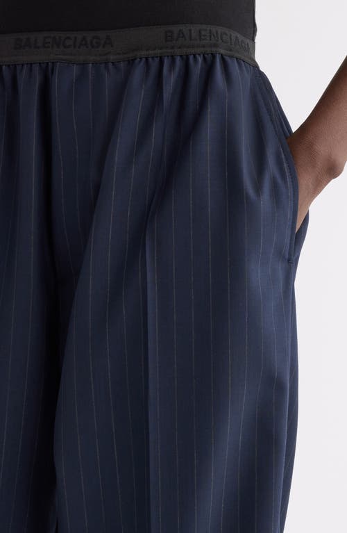 Balenciaga Pinstripe Wool Pull-on Pants In 4100 Dark Navy